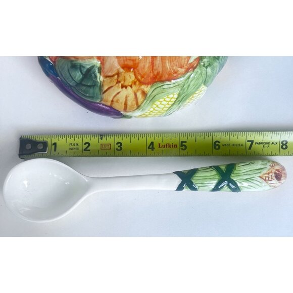 Ceramic Harvest-Themed Gravy Boat With Handle & Matching Spoon Hand-Painted - Picture 8 of 14